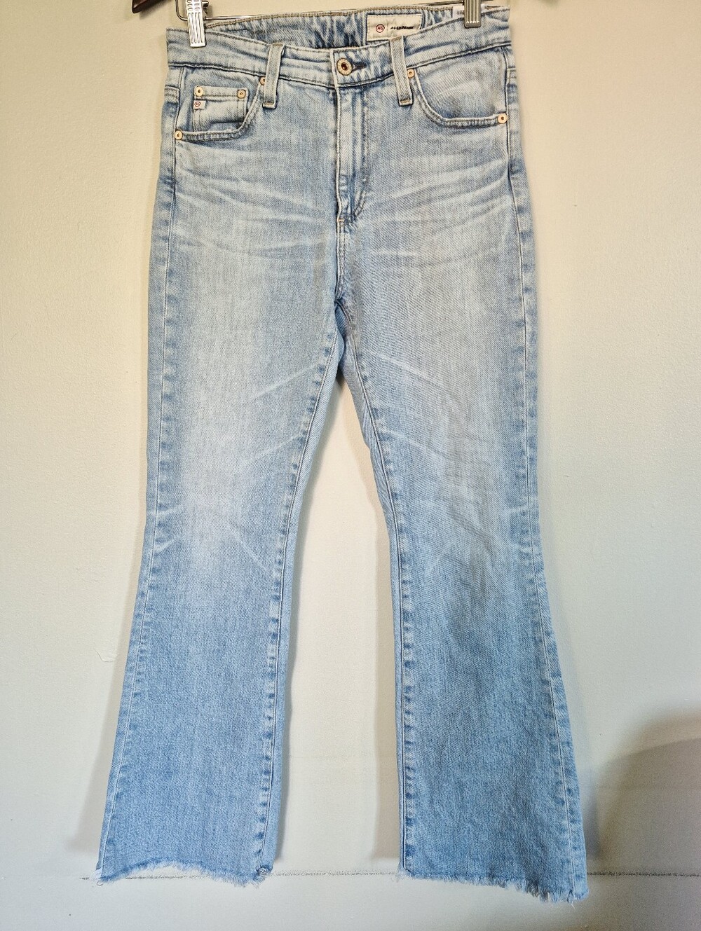A-G Farrah High Rise Bootcut Stretch Demim Jeans Raw Hem Size 28